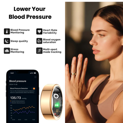 Aurora Motion  - Blood Pressure Ring  | HRV , Sleep & More | Subscription Free