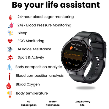 Blood Glucose Smart Watch With ECG | BP & More